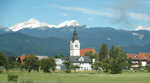 Lesce with the Julian Alps in the background