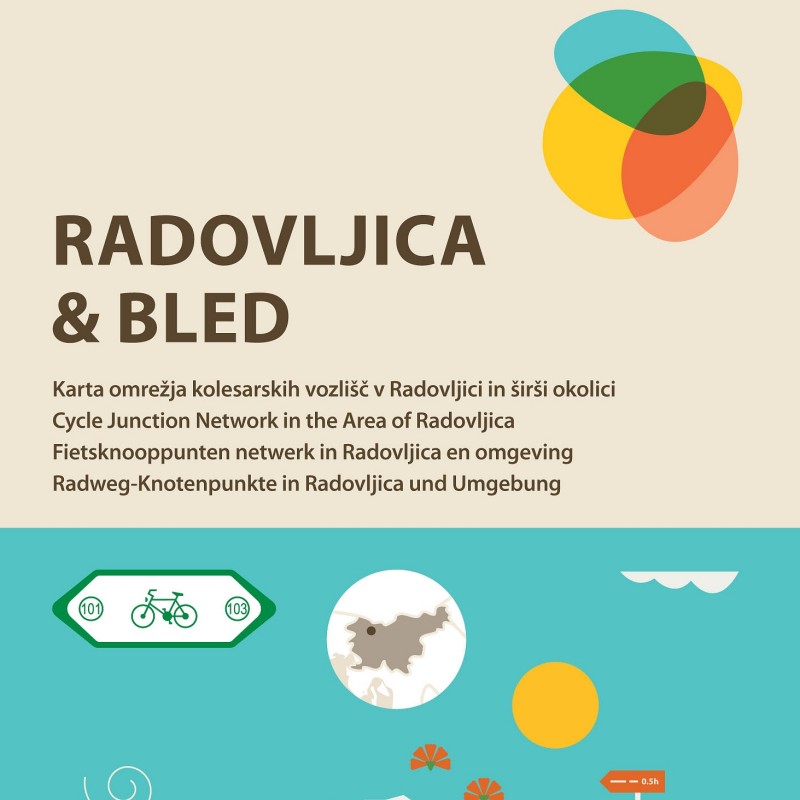 Karta omrežja kolesarskih vozlišč: Radovljica in Bled