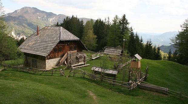 Mountain hut at Planinca mountain pasture 