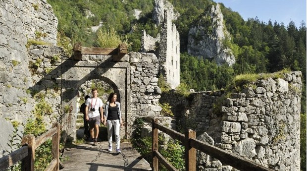 Walking through the ruins of the castle