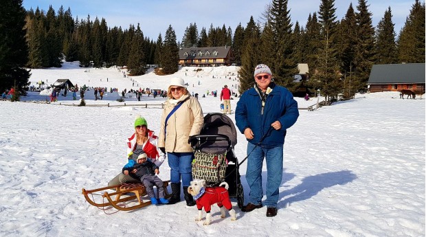 Sledding under Jelka Hotel in Pokljuka