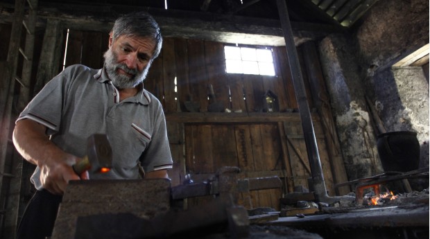 A demonstration of nail forging