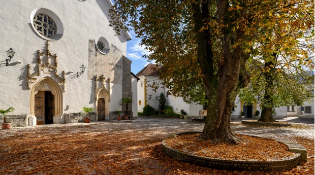 Trg pred cerkvijo sv. Petra jeseni